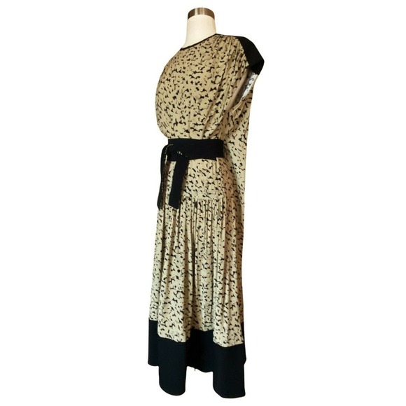 PROENZA SCHOULER Cape Dress Inky Leopard Print Short Sleeve Combo Black Tan 4 - Picture 6 of 12